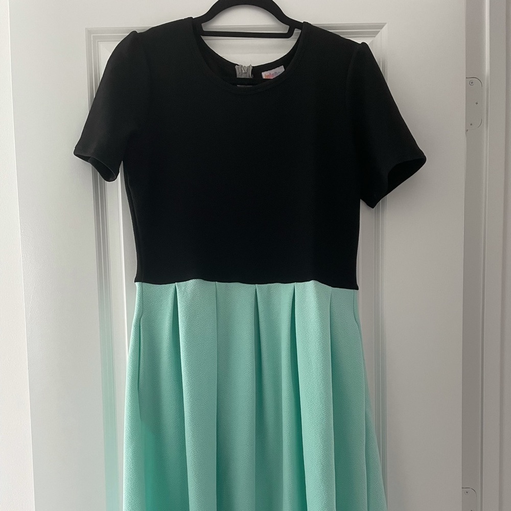 Lularoe L Black & Aqua Amelia dress